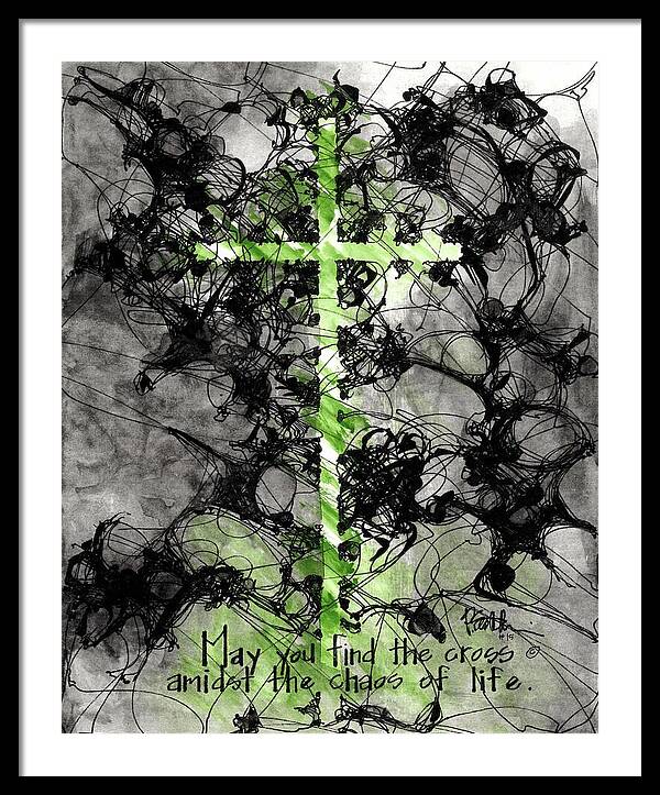 Chaos Order Cross 15 - Joyful Green - Framed Print