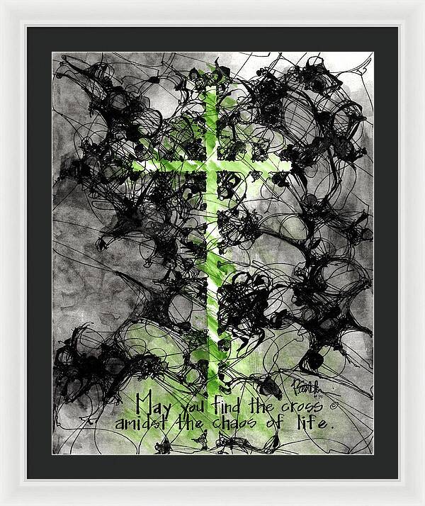 Chaos Order Cross 15 - Joyful Green - Framed Print