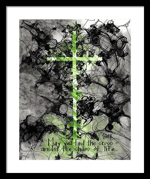 Chaos Order Cross 15 - Joyful Green - Framed Print