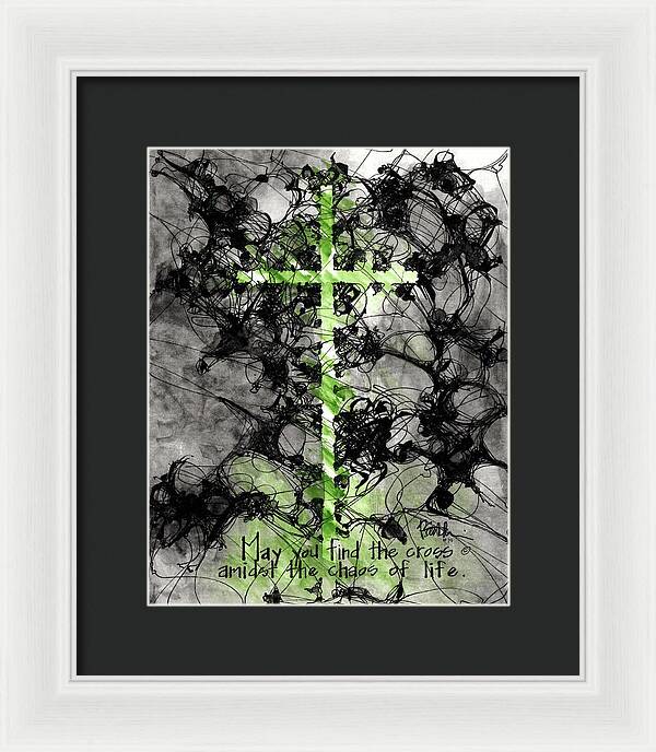 Chaos Order Cross 15 - Joyful Green - Framed Print