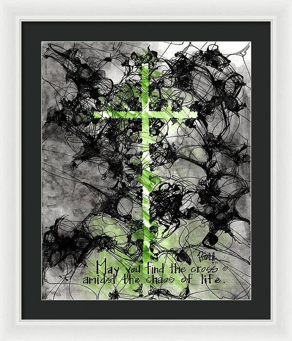 Chaos Order Cross 15 - Joyful Green - Framed Print