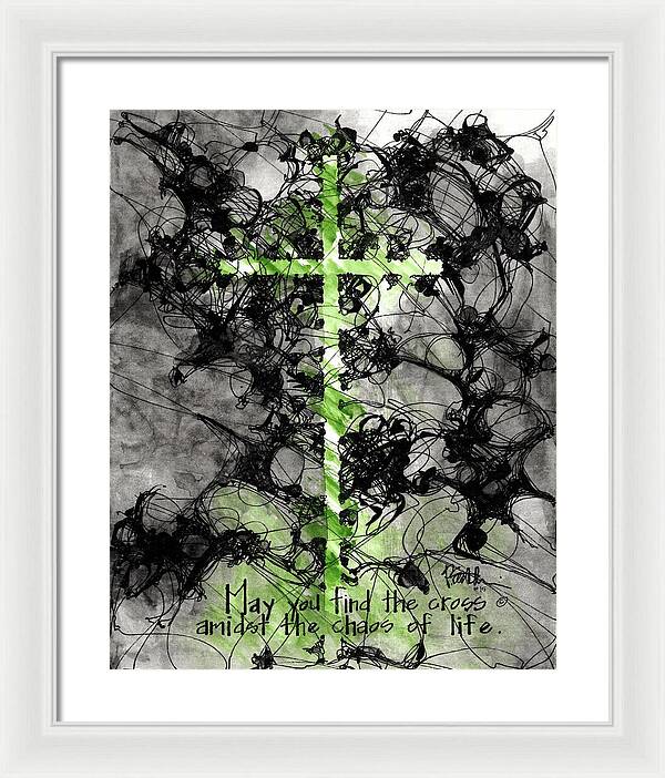 Chaos Order Cross 15 - Joyful Green - Framed Print