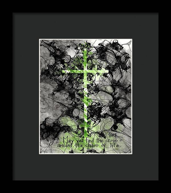 Chaos Order Cross 15 - Joyful Green - Framed Print