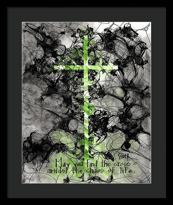 Chaos Order Cross 15 - Joyful Green - Framed Print