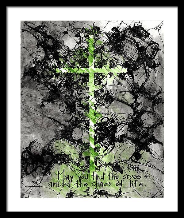 Chaos Order Cross 15 - Joyful Green - Framed Print