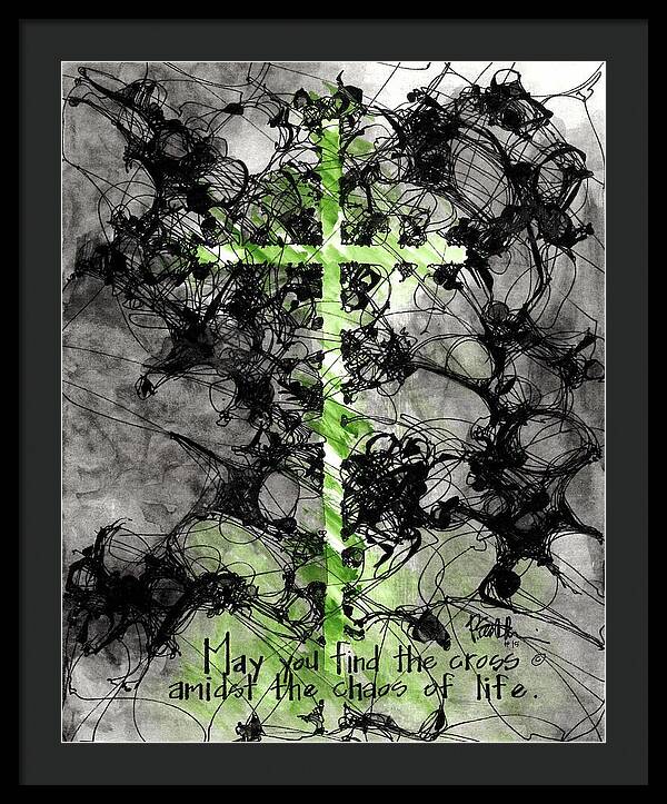 Chaos Order Cross 15 - Joyful Green - Framed Print