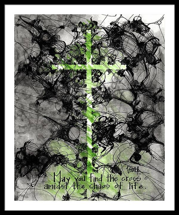 Chaos Order Cross 15 - Joyful Green - Framed Print
