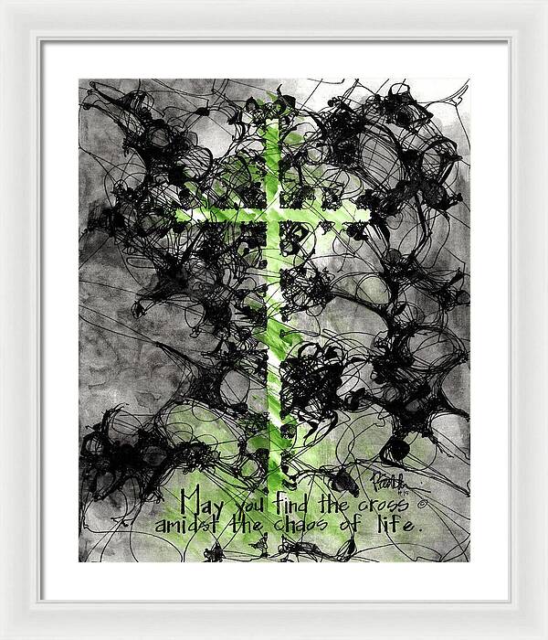 Chaos Order Cross 15 - Joyful Green - Framed Print