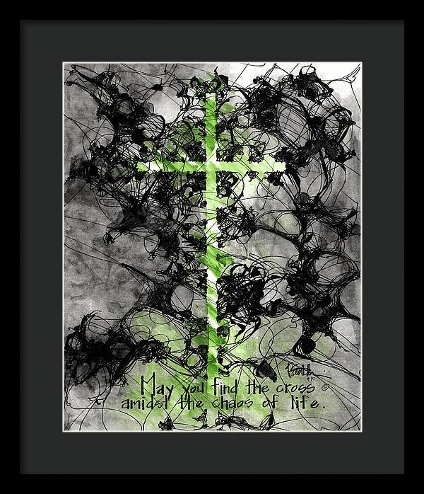Chaos Order Cross 15 - Joyful Green - Framed Print