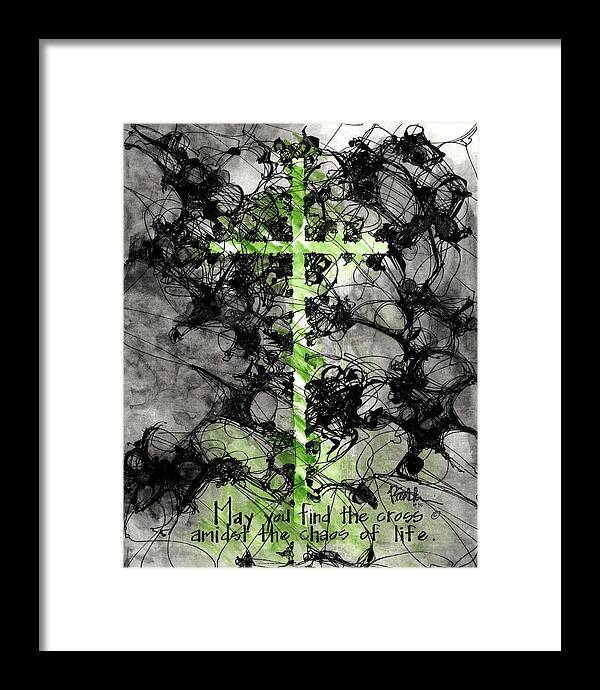 Chaos Order Cross 15 - Joyful Green - Framed Print