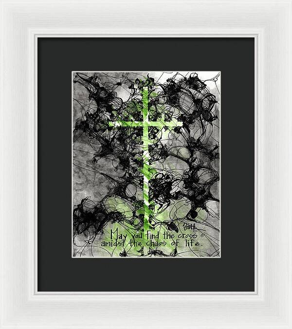 Chaos Order Cross 15 - Joyful Green - Framed Print