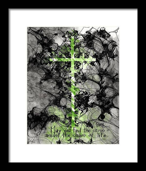 Chaos Order Cross 15 - Joyful Green - Framed Print