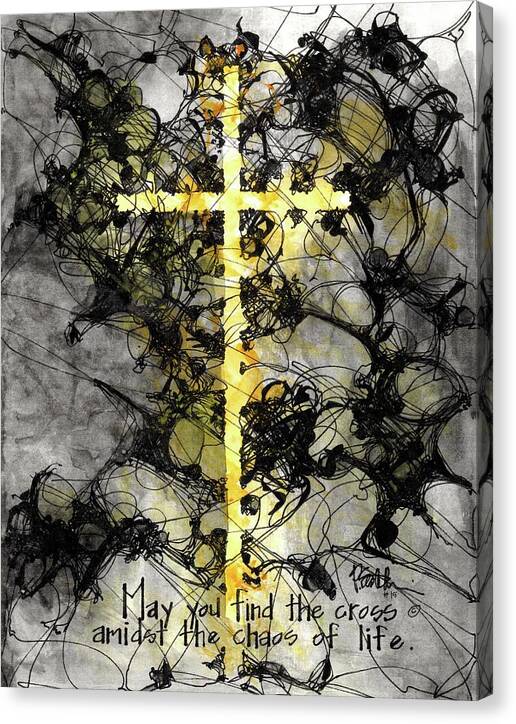 Chaos Order Cross 15 - Luminous Yellow - Canvas Print