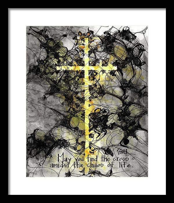 Chaos Order Cross 15 - Luminous Yellow - Framed Print