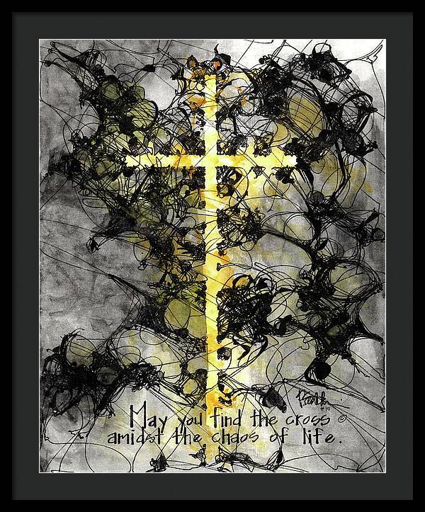 Chaos Order Cross 15 - Luminous Yellow - Framed Print