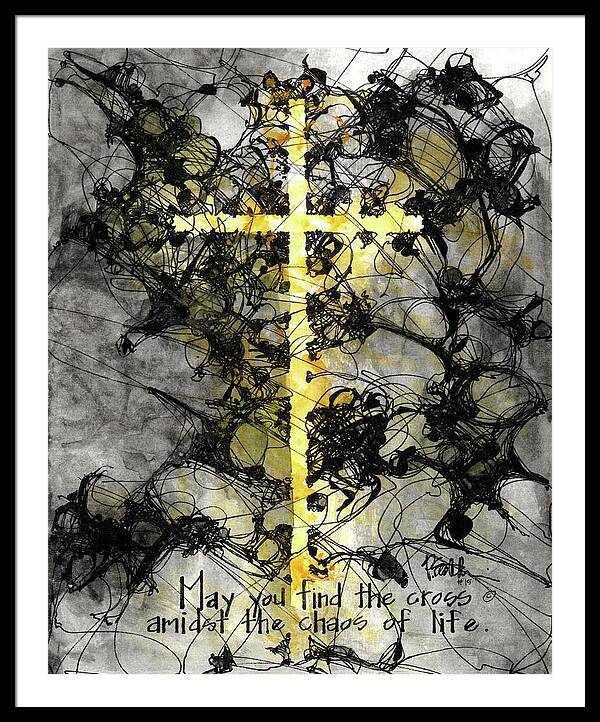 Chaos Order Cross 15 - Luminous Yellow - Framed Print