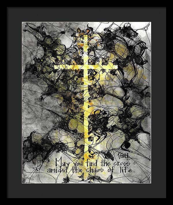 Chaos Order Cross 15 - Luminous Yellow - Framed Print