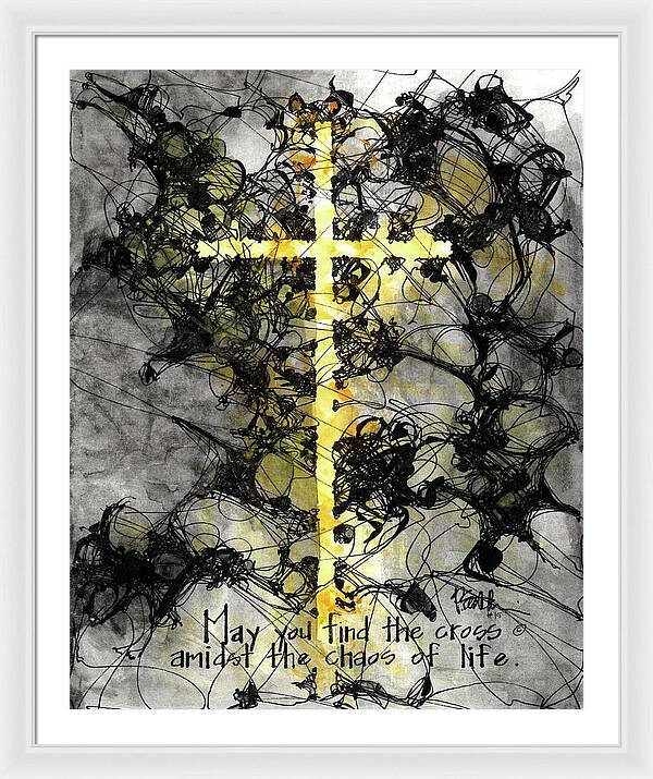 Chaos Order Cross 15 - Luminous Yellow - Framed Print