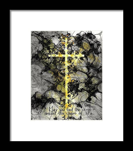 Chaos Order Cross 15 - Luminous Yellow - Framed Print