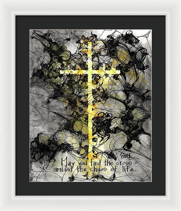 Chaos Order Cross 15 - Luminous Yellow - Framed Print