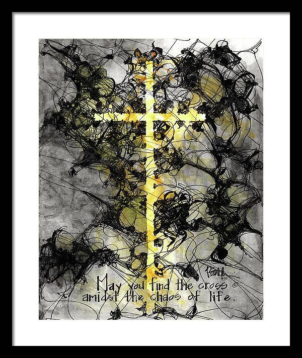 Chaos Order Cross 15 - Luminous Yellow - Framed Print