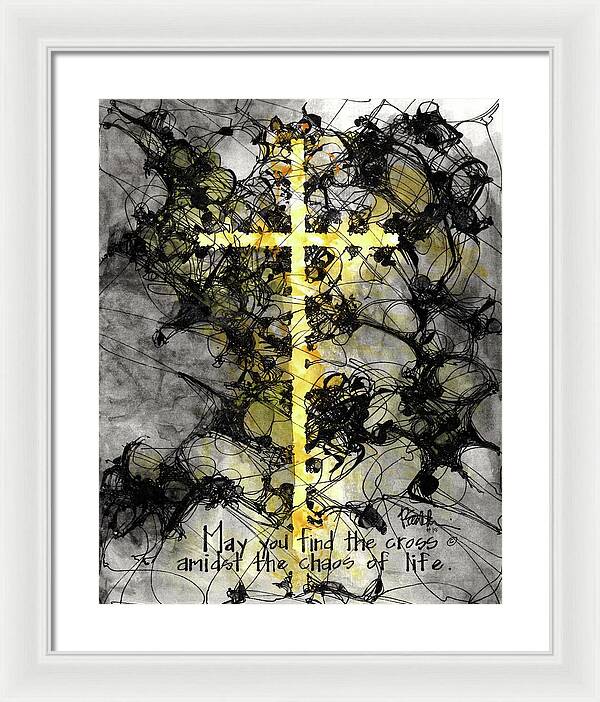 Chaos Order Cross 15 - Luminous Yellow - Framed Print