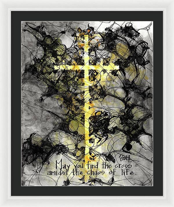 Chaos Order Cross 15 - Luminous Yellow - Framed Print