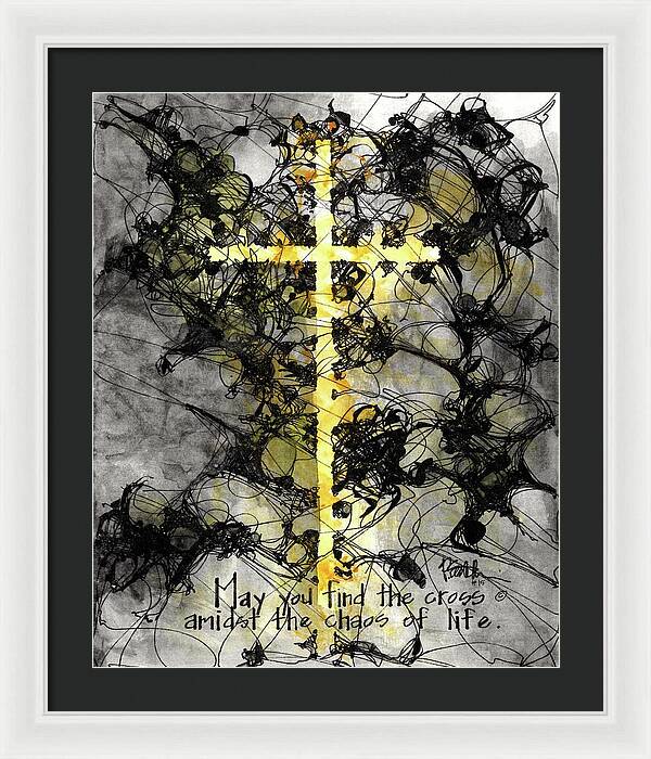 Chaos Order Cross 15 - Luminous Yellow - Framed Print
