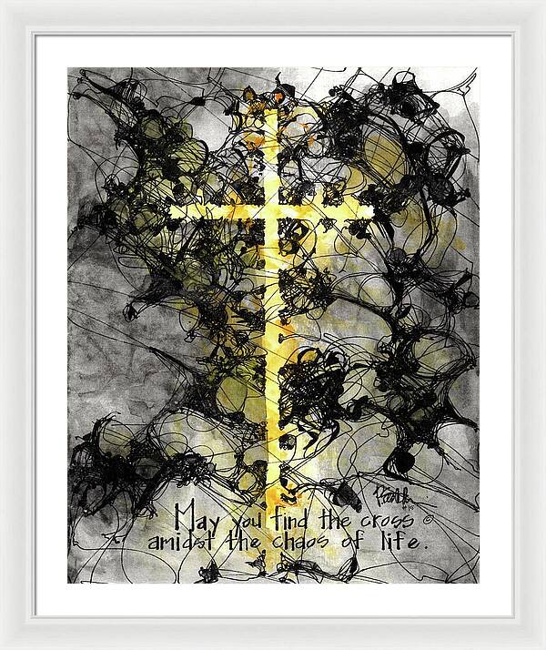 Chaos Order Cross 15 - Luminous Yellow - Framed Print