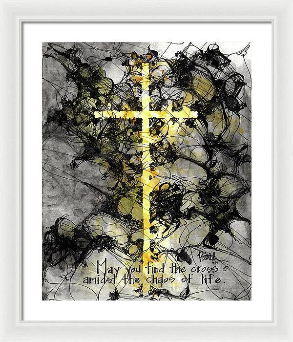 Chaos Order Cross 15 - Luminous Yellow - Framed Print
