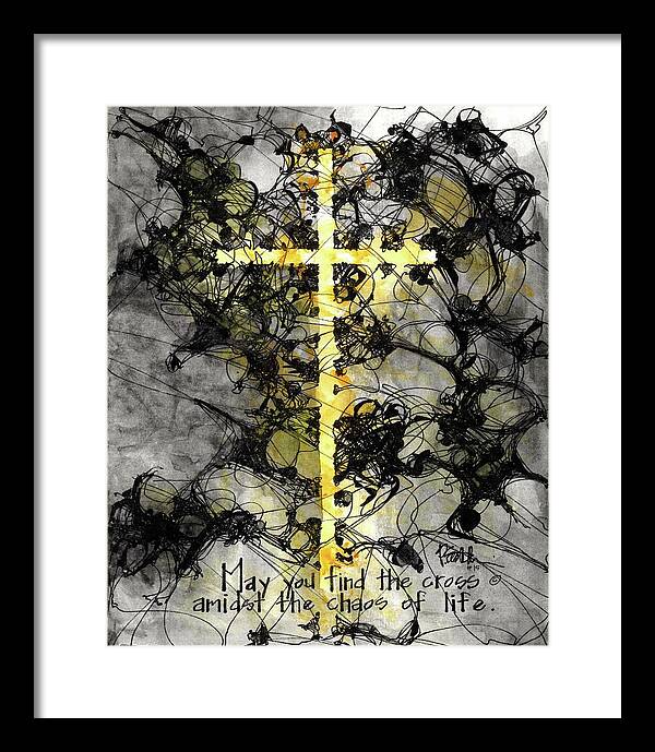 Chaos Order Cross 15 - Luminous Yellow - Framed Print