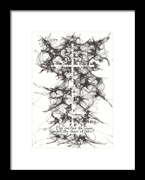 Chaos Order Cross 16 - Black and White - Framed Print