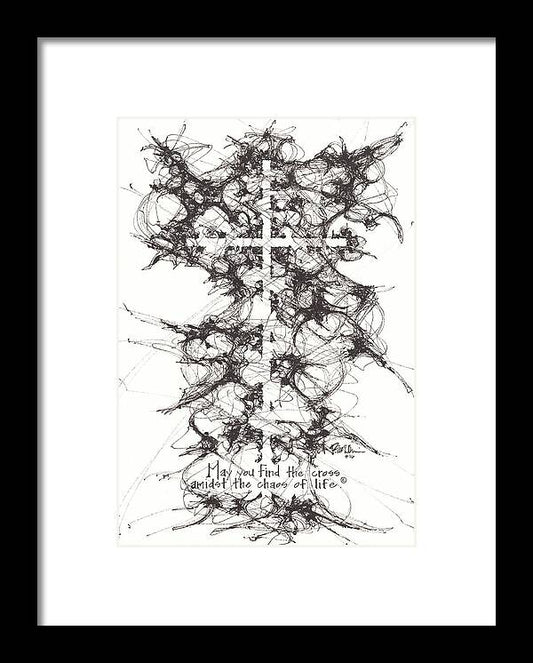 Chaos Order Cross 16 - Black and White - Framed Print