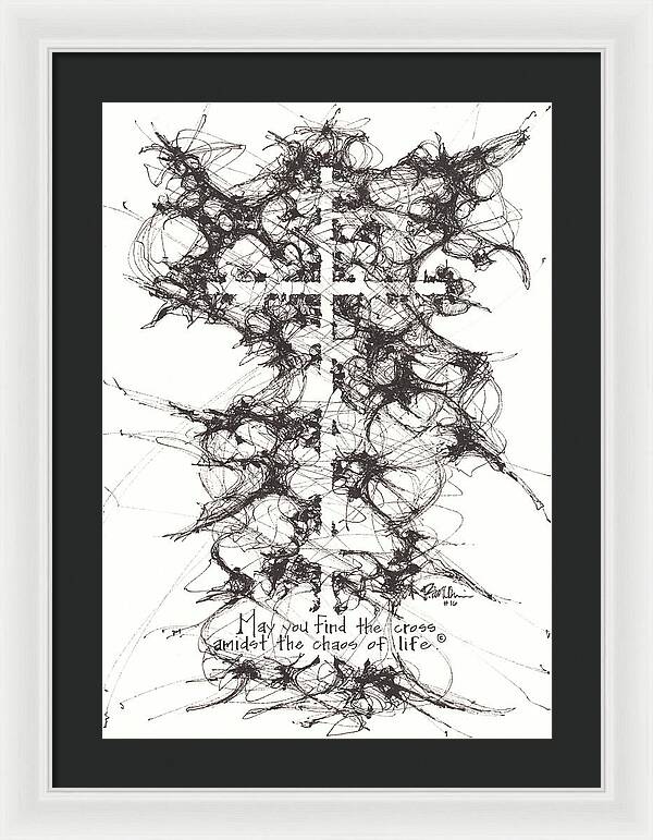 Chaos Order Cross 16 - Black and White - Framed Print