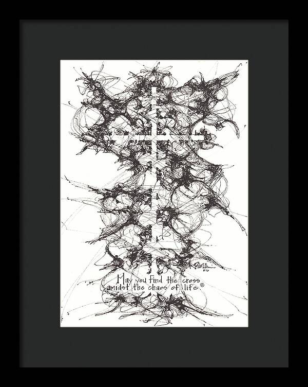 Chaos Order Cross 16 - Black and White - Framed Print