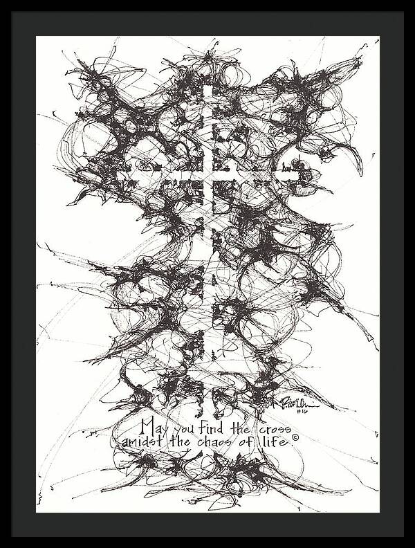 Chaos Order Cross 16 - Black and White - Framed Print