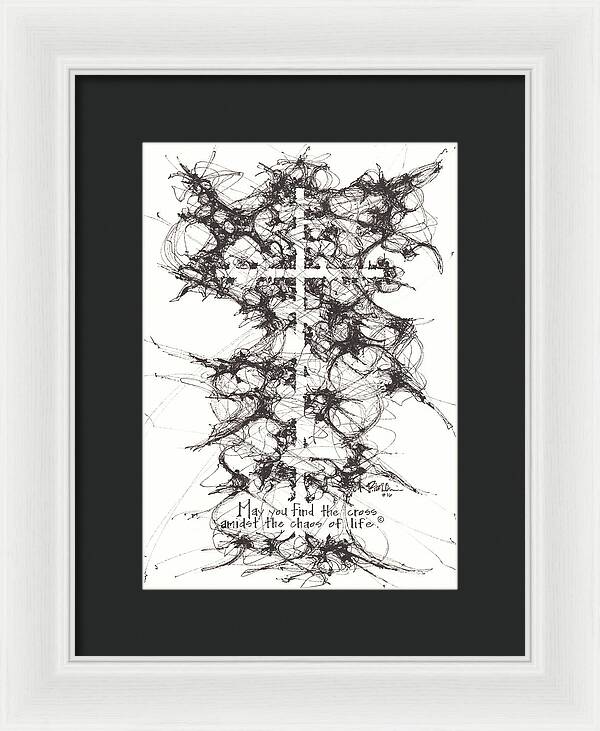 Chaos Order Cross 16 - Black and White - Framed Print