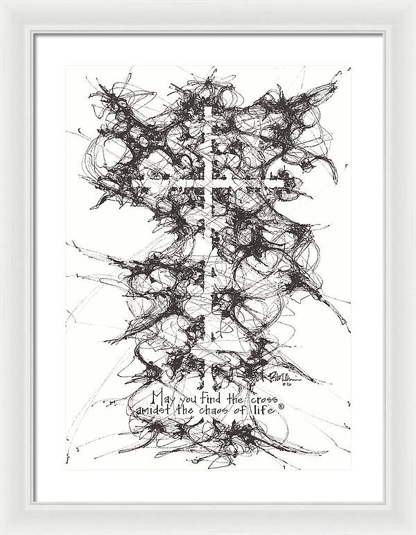 Chaos Order Cross 16 - Black and White - Framed Print