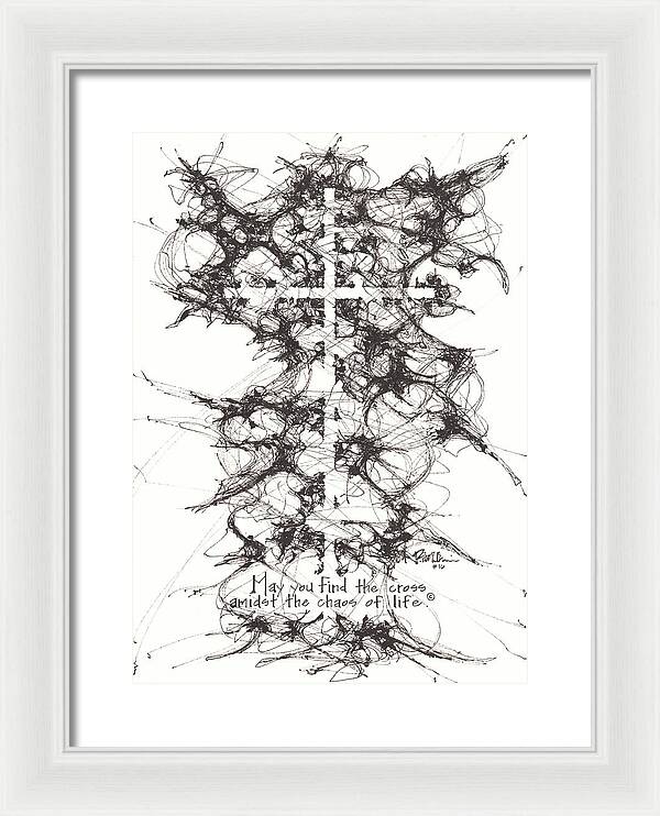 Chaos Order Cross 16 - Black and White - Framed Print