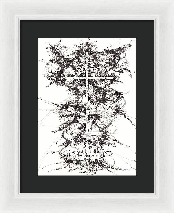 Chaos Order Cross 16 - Black and White - Framed Print