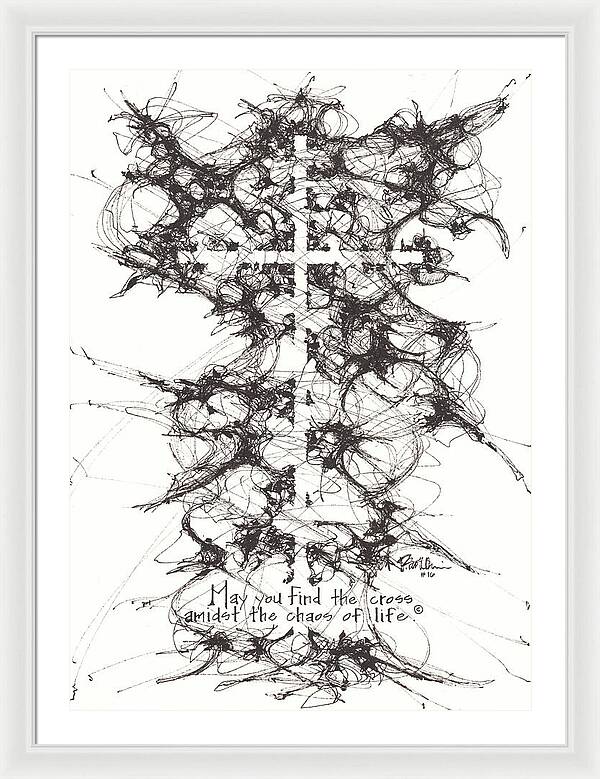 Chaos Order Cross 16 - Black and White - Framed Print
