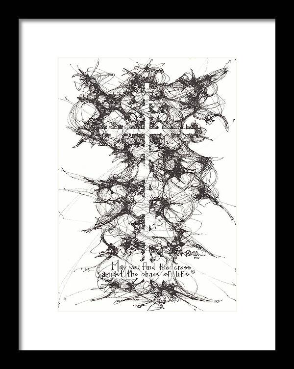 Chaos Order Cross 16 - Black and White - Framed Print