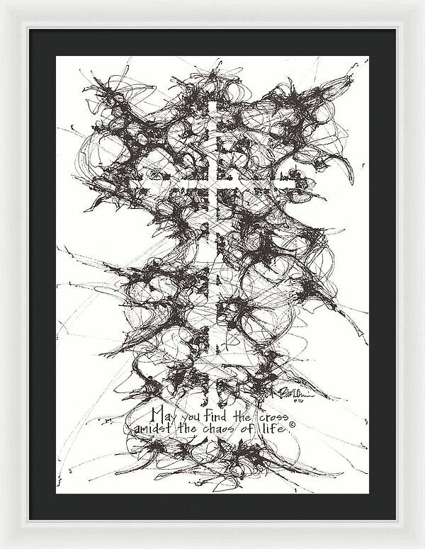 Chaos Order Cross 16 - Black and White - Framed Print