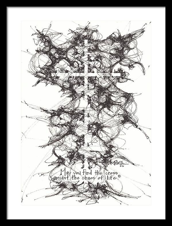 Chaos Order Cross 16 - Black and White - Framed Print