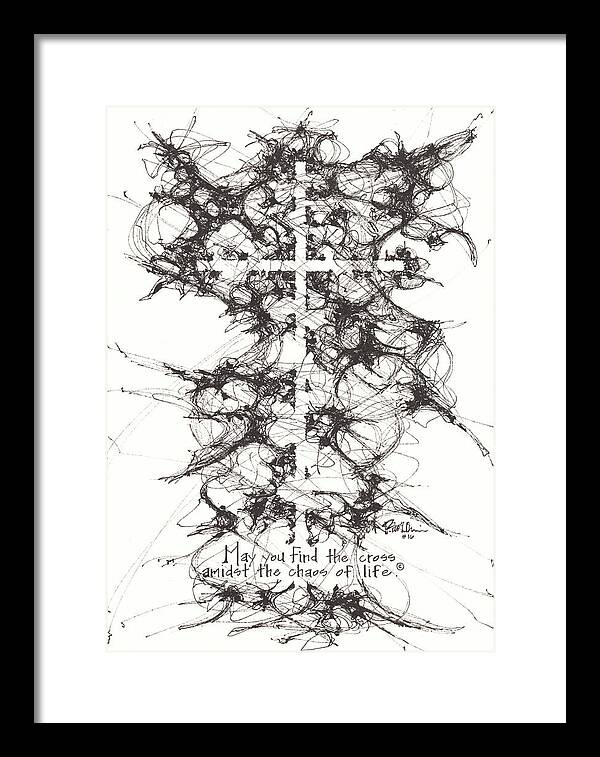 Chaos Order Cross 16 - Black and White - Framed Print