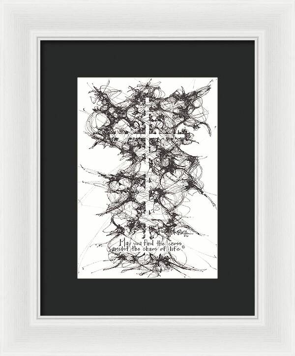 Chaos Order Cross 16 - Black and White - Framed Print