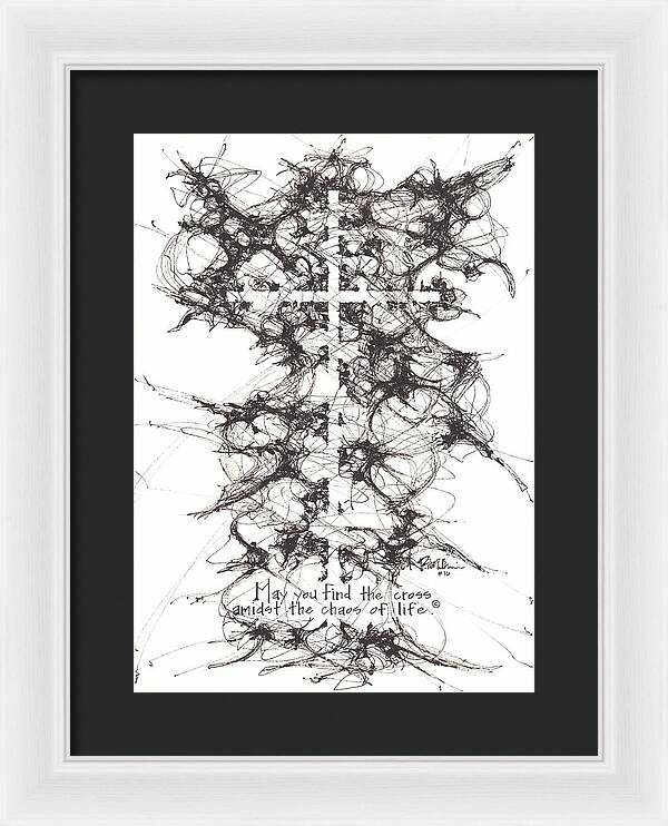Chaos Order Cross 16 - Black and White - Framed Print
