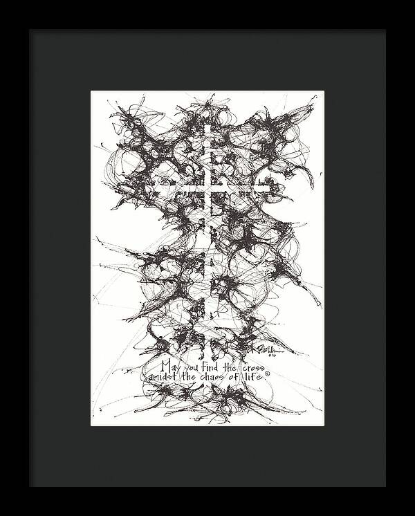 Chaos Order Cross 16 - Black and White - Framed Print