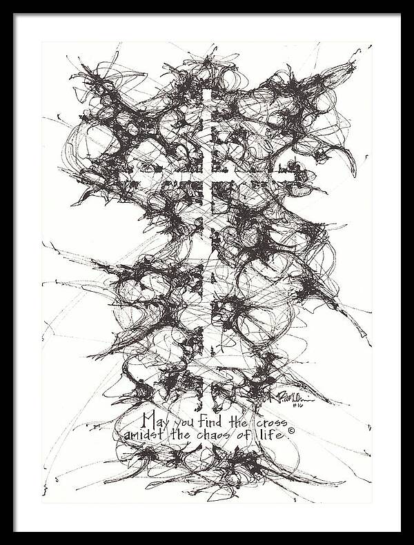 Chaos Order Cross 16 - Black and White - Framed Print