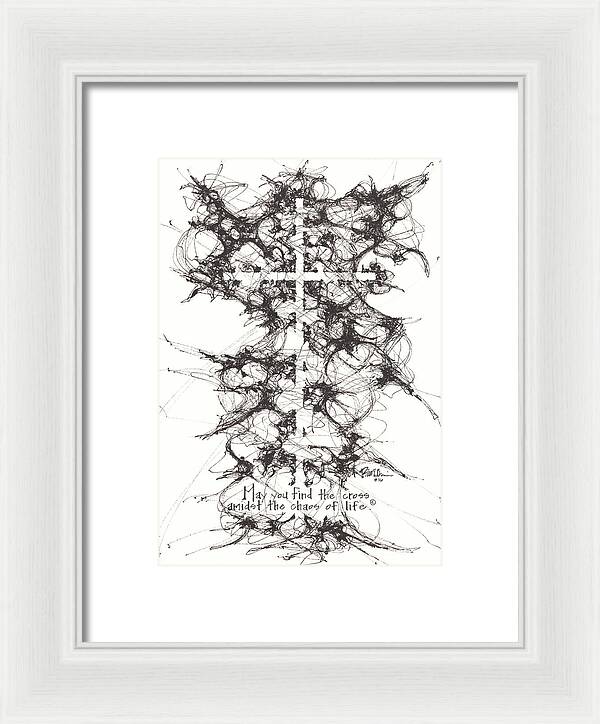 Chaos Order Cross 16 - Black and White - Framed Print